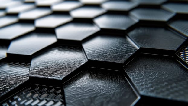 Close up of hexagonal texture and design. Created using AI generated technology and image editing software.