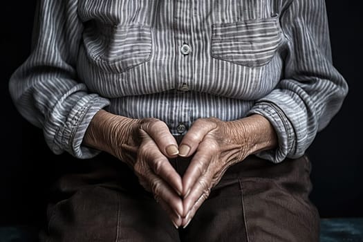 Close-up of well-groomed hands with a beautiful manicure of an elderly woman.