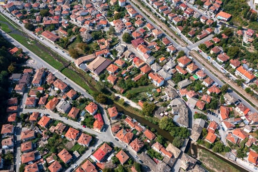 Aerial view of the city center of the Bulgarian town Tryavna