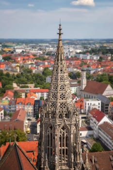 Gothic tower is a part of the cathedral in the city Ulm, Germany