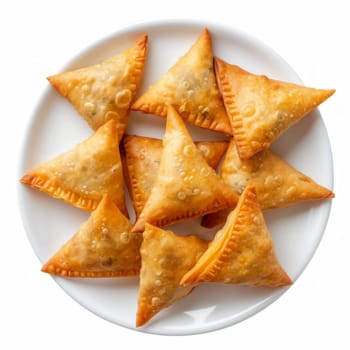Top view of Samosas on a white background.