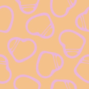 Hand Drawn Seamless Patterns with Hearts in Doodle Style. Romantic Love Digital Paper for Valentines Day. Colorful Hearts on Pastel Orange Background.