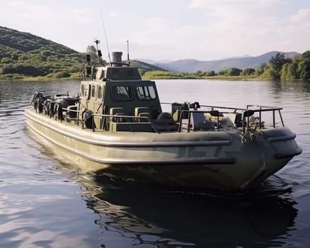 camouflage boat in military khaki. Boat on the white