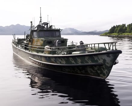 camouflage boat in military khaki. Boat on the white