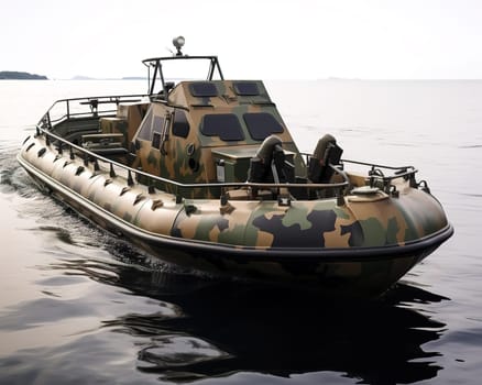 camouflage boat in military khaki. Boat on the white