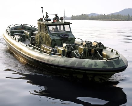 camouflage boat in military khaki. Boat on the white