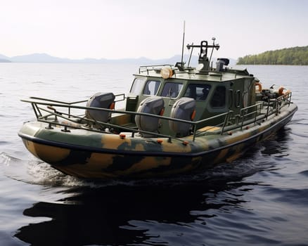 camouflage boat in military khaki. Boat on the white