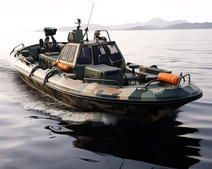 camouflage boat in military khaki. Boat on the white