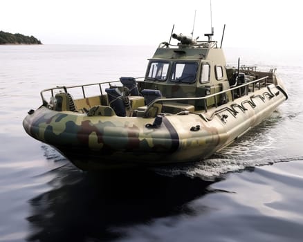 camouflage boat in military khaki. Boat on the white