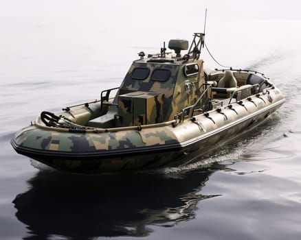 camouflage boat in military khaki. Boat on the white