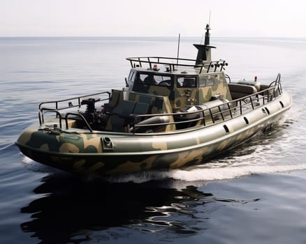 camouflage boat in military khaki. Boat on the white