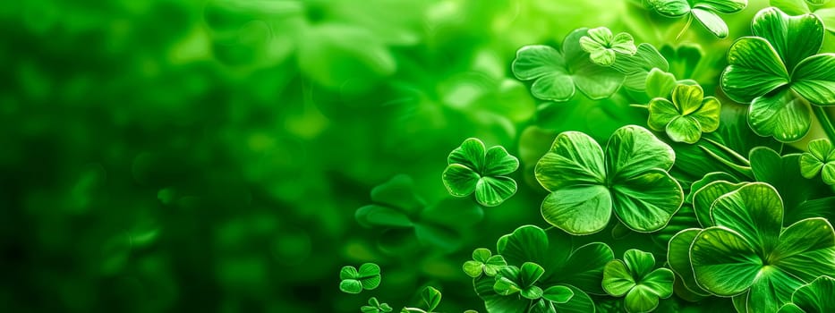 A collection of green clovers on a background. copy space