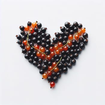 Fruits in the shape of a heart. White background. Insulation. Generative AI. High quality illustration