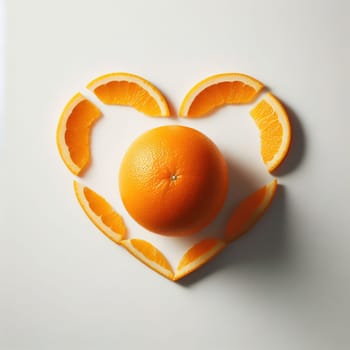 Fruits in the shape of a heart. White background. Insulation. Generative AI. High quality illustration