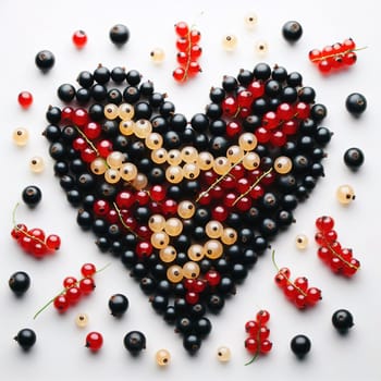 Fruits in the shape of a heart. White background. Insulation. Generative AI. High quality illustration