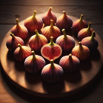 Heart-shaped figs. White background. Insulation. Generative AI.