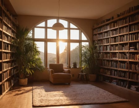 Home library and reading space in a classic style. AI generation