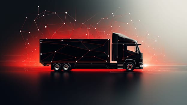 Rear view of black self-driving electric semi truck . 3D rendering image. High quality photo