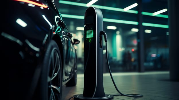 Charging an electric car, Future of transportation. High quality photo