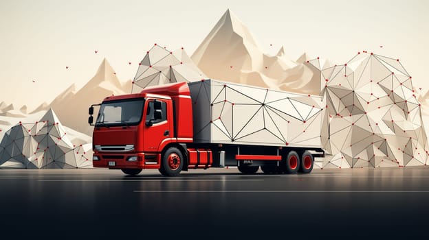 Red cargo delivery truck. 3D rendering. High quality photo
