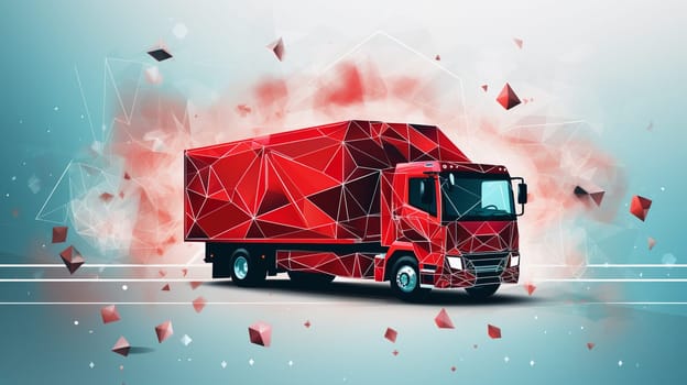 Red cargo delivery truck. 3D rendering. High quality photo