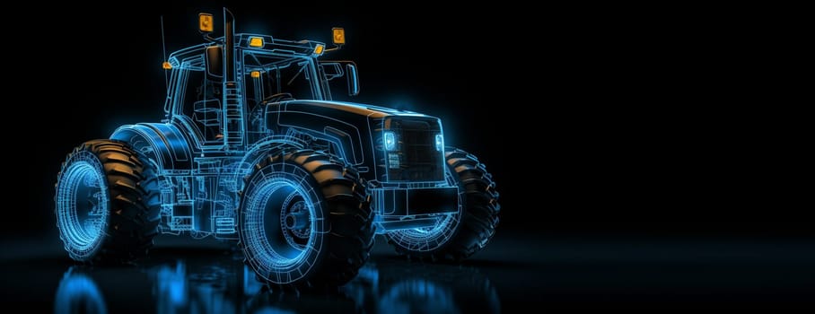 3d rendering illustration Agriculture and Farming car truck.hologram futuristic show technology security for premium product business finance. Harvester trucks, tractors, farmers and village farm