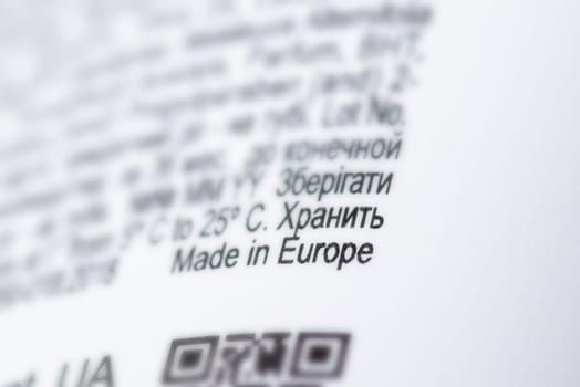 Made in Europe inscription on some tube of cosmetics