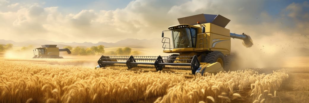 A combine efficiently harvests wheat in a vast field, showcasing the process of gathering crops.