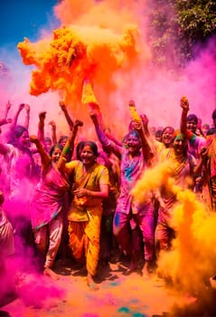 Holi colors at Holi festival in India. Selective focus. People.