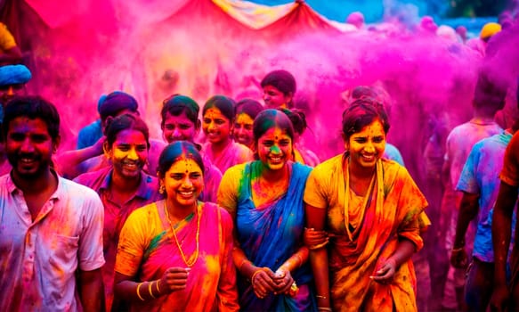 people in india dance during holi festival. Selective focus. people.