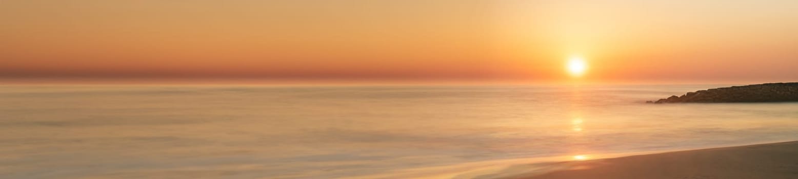 Landscape of Furadouro beach, Portugal at sunset.