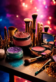 decorative cosmetics for makeup. Selective focus. pink.