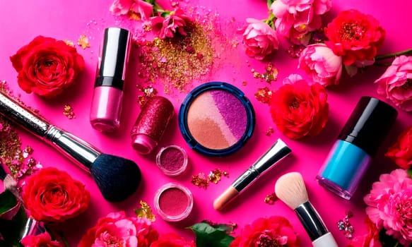 decorative cosmetics for makeup. Selective focus. pink.