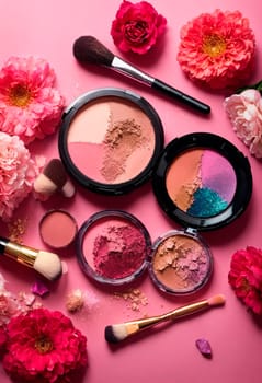 decorative cosmetics for makeup. Selective focus. pink.