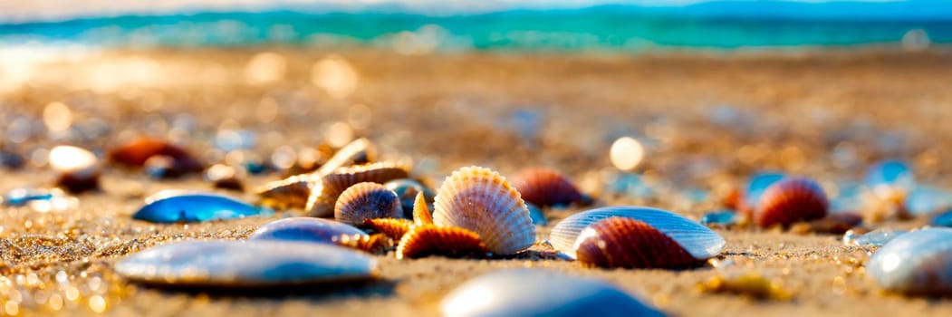shells and starfish on the seashore. Selective focus. nature.