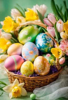 Lots of beautiful Easter eggs. Selective focus. Holiday.