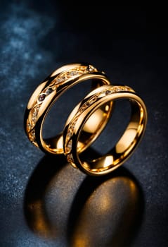 precious gold wedding rings. Selective focus. happy.