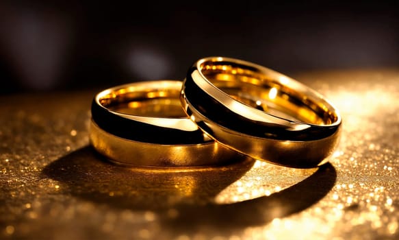 precious gold wedding rings. Selective focus. happy.