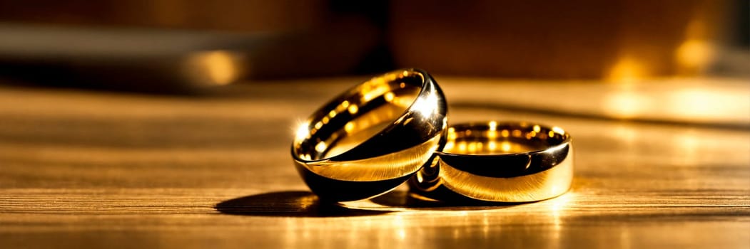 precious gold wedding rings. Selective focus. happy.