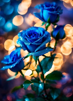 bouquet of blue roses on the table. Selective focus. nature.