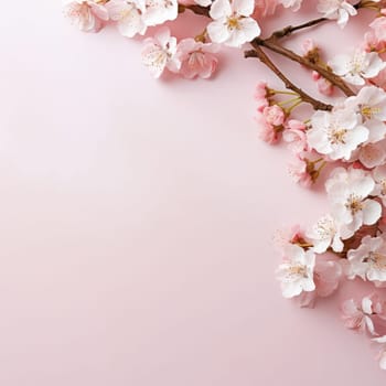 Cherry blossom flower blooming. Pink sakura flower background. Pink cherry blossom, isolated Sakura tree branch. For card, banner, invitation, social media post, poster, mobile apps, advertising