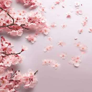 Cherry blossom flower blooming. Pink sakura flower background. Pink cherry blossom, isolated Sakura tree branch. For card, banner, invitation, social media post, poster, mobile apps, advertising