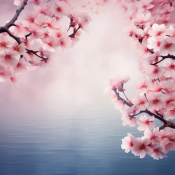 Cherry blossom flower blooming. Pink sakura flower background. Pink cherry blossom, isolated Sakura tree branch. For card, banner, invitation, social media post, poster, mobile apps, advertising