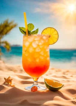 cocktails on the seashore overlooking palm trees. Selective focus. drink.