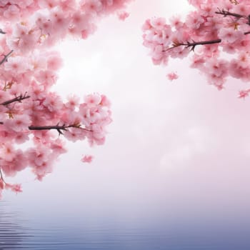 Cherry blossom flower blooming. Pink sakura flower background. Pink cherry blossom, isolated Sakura tree branch. For card, banner, invitation, social media post, poster, mobile apps, advertising