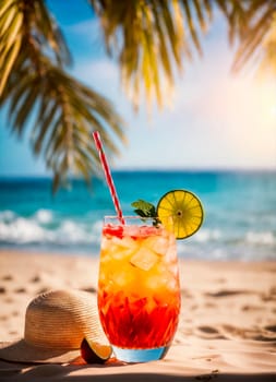 cocktails on the seashore overlooking palm trees. Selective focus. drink.