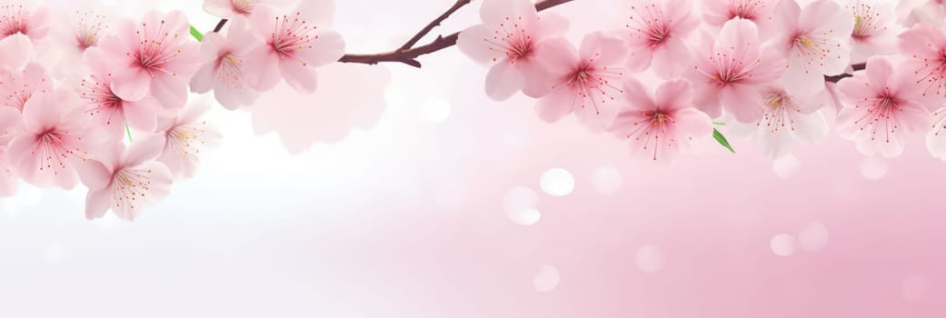 Cherry blossom flower blooming. Pink sakura flower background. Pink cherry blossom, isolated Sakura tree branch. For card, banner, invitation, social media post, poster, mobile apps, advertising