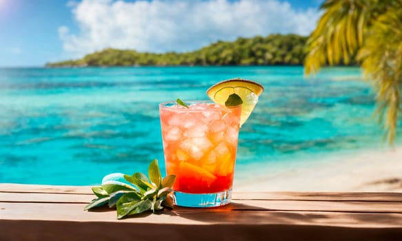 cocktails on the seashore overlooking palm trees. Selective focus. drink.