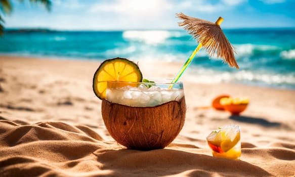 cocktails on the seashore overlooking palm trees. Selective focus. drink.