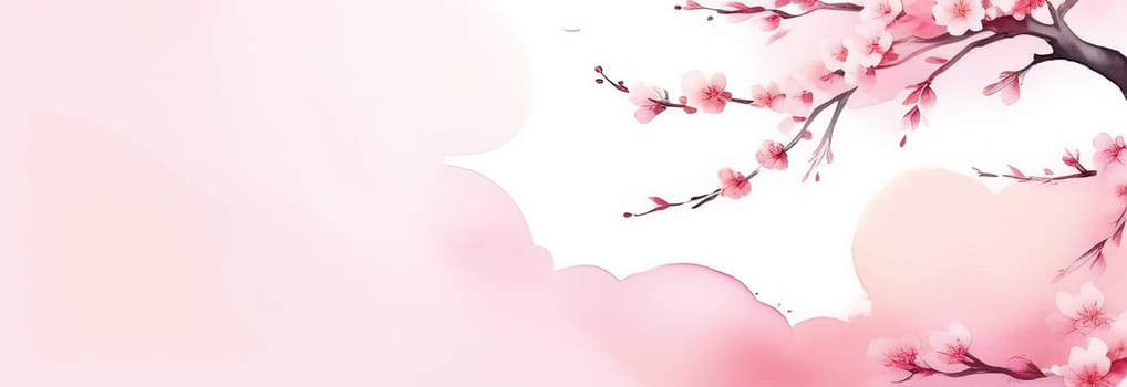 Cherry blossom flower blooming. Pink sakura flower background. Pink cherry blossom, isolated Sakura tree branch. For card, banner, invitation, social media post, poster, mobile apps, advertising